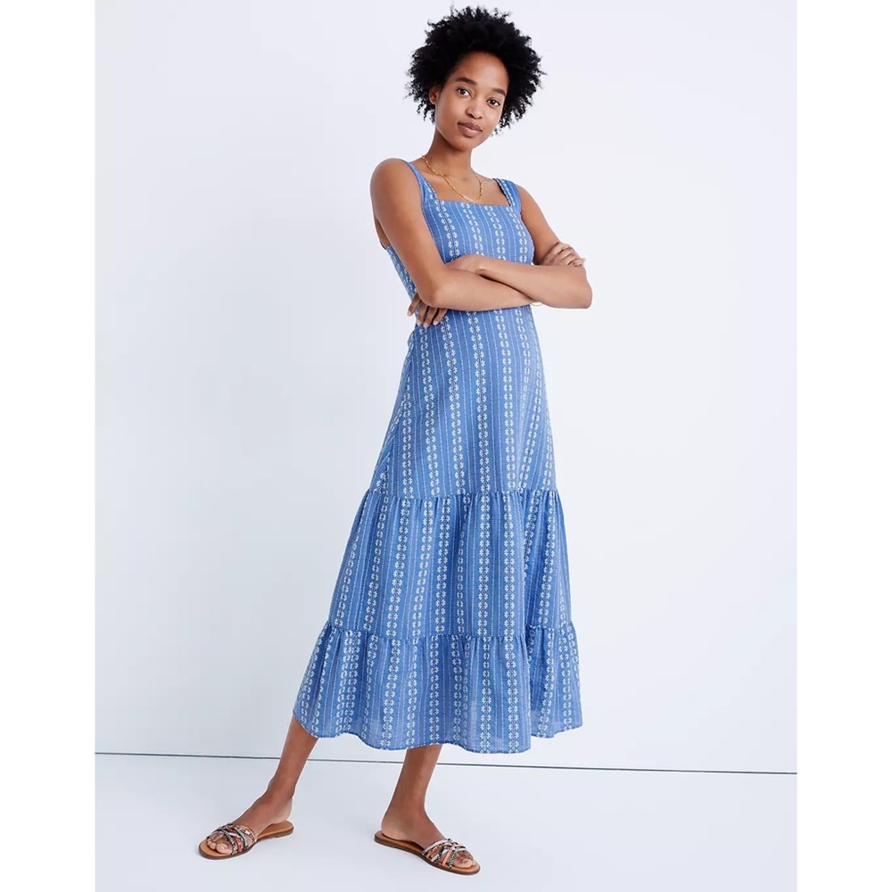 Madewell Embroidered Button-Back Tiered Sundress Size 8